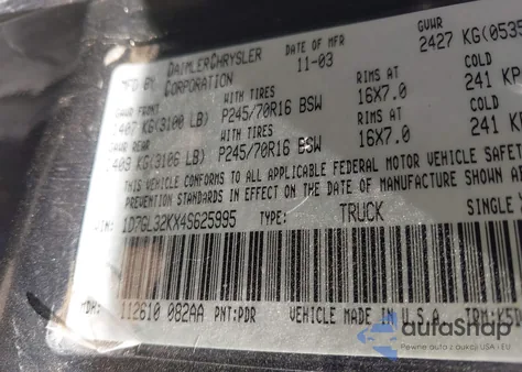 2004 Dodge Dakota Sport из США, поврежденный, VIN 1D7GL32KX4S625995